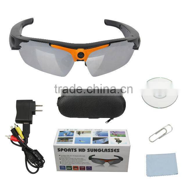 720P HD sunglasses camera with TV output, 5-megapixel HD sport glasses camera