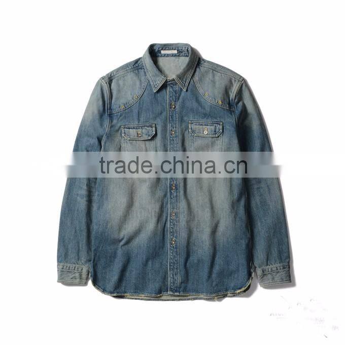 Men's jean jacket short jeans thin coat with long sleeves distressed wash denim jacket OEM service
