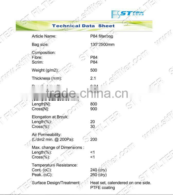 P84 electrostatic chimney filter bag,Dia130*2500mm