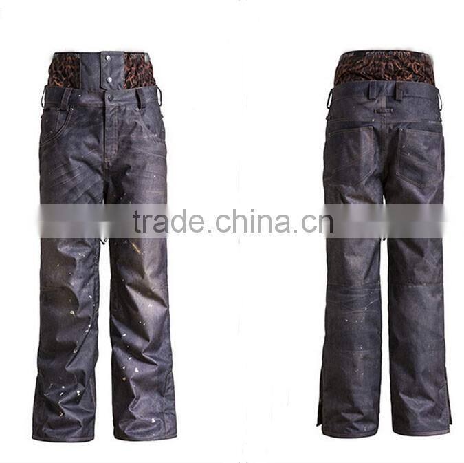 Custom Fake Denim Fabric Snowboard Pants with Snowlocker