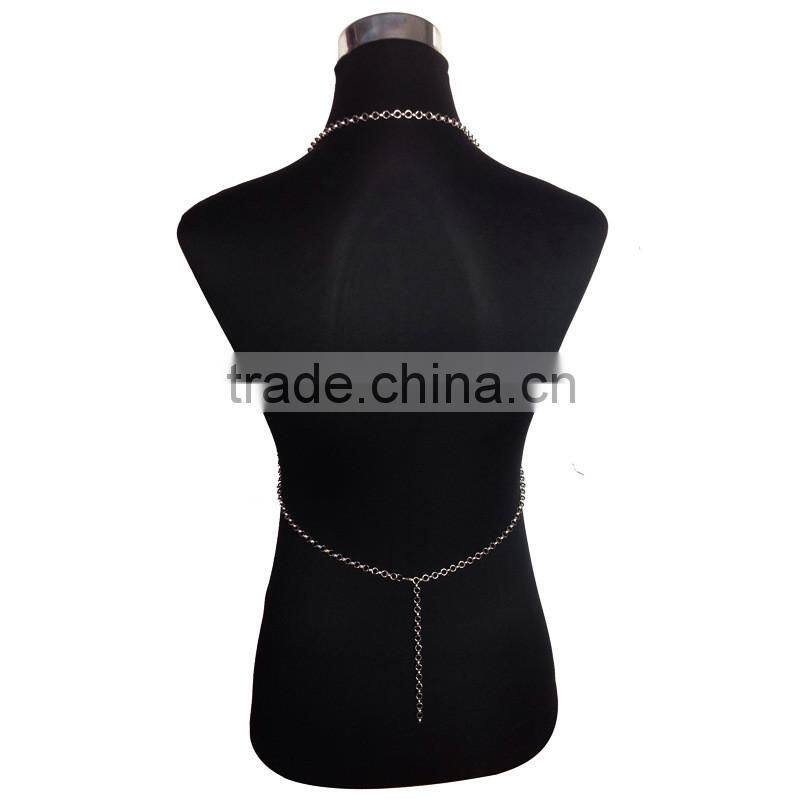 Multi Chain Necklace Long European And American Big Exaggerated Alloy Body Chain Tassel Silver Crystal Necklace