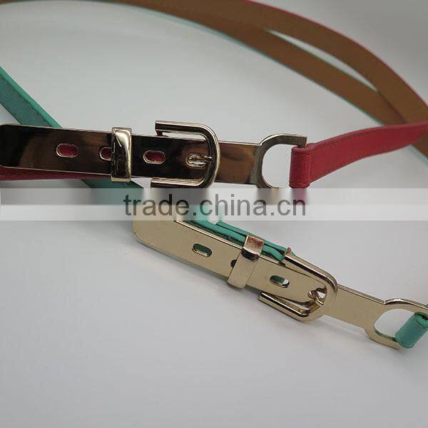 Leather fashion belt with hardware for women