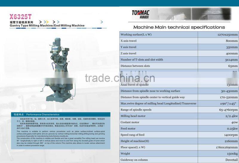 tungsten carbide milling cutters X6325T nantong Radial Milling Machine tool