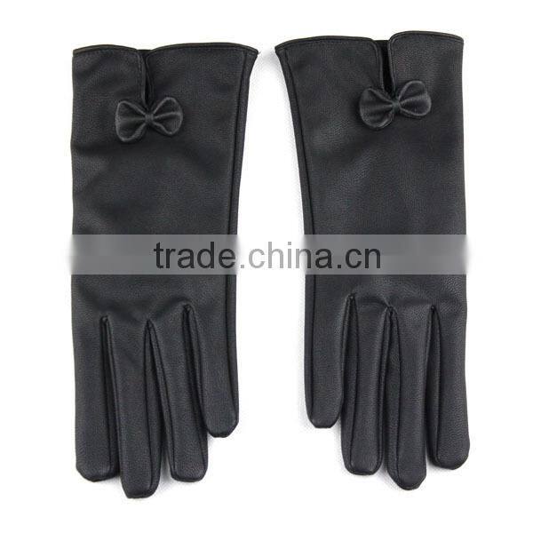 black ladies cheap PU synthetic leather gloves