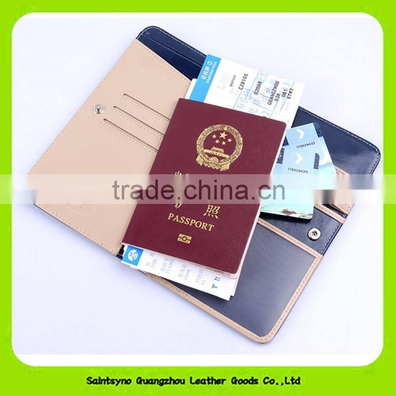 16227 Popular Multi-functional Wax Leather Passport Holder and Ticket Holder Leather Travel Wallet