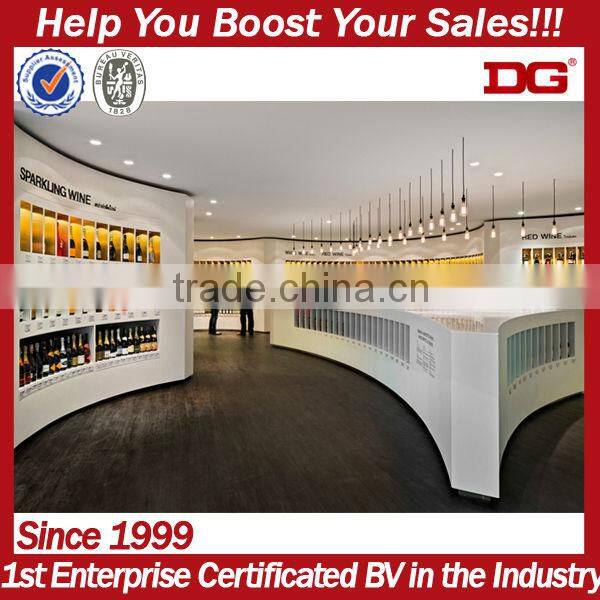 Customized design wall mounted wooden display led liquor shelf
