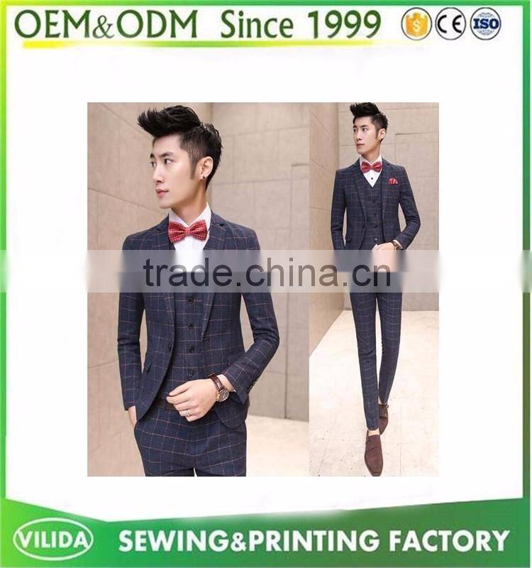 Korean Style Slim Fit Wedding Formal Business Plaid Suits 2016