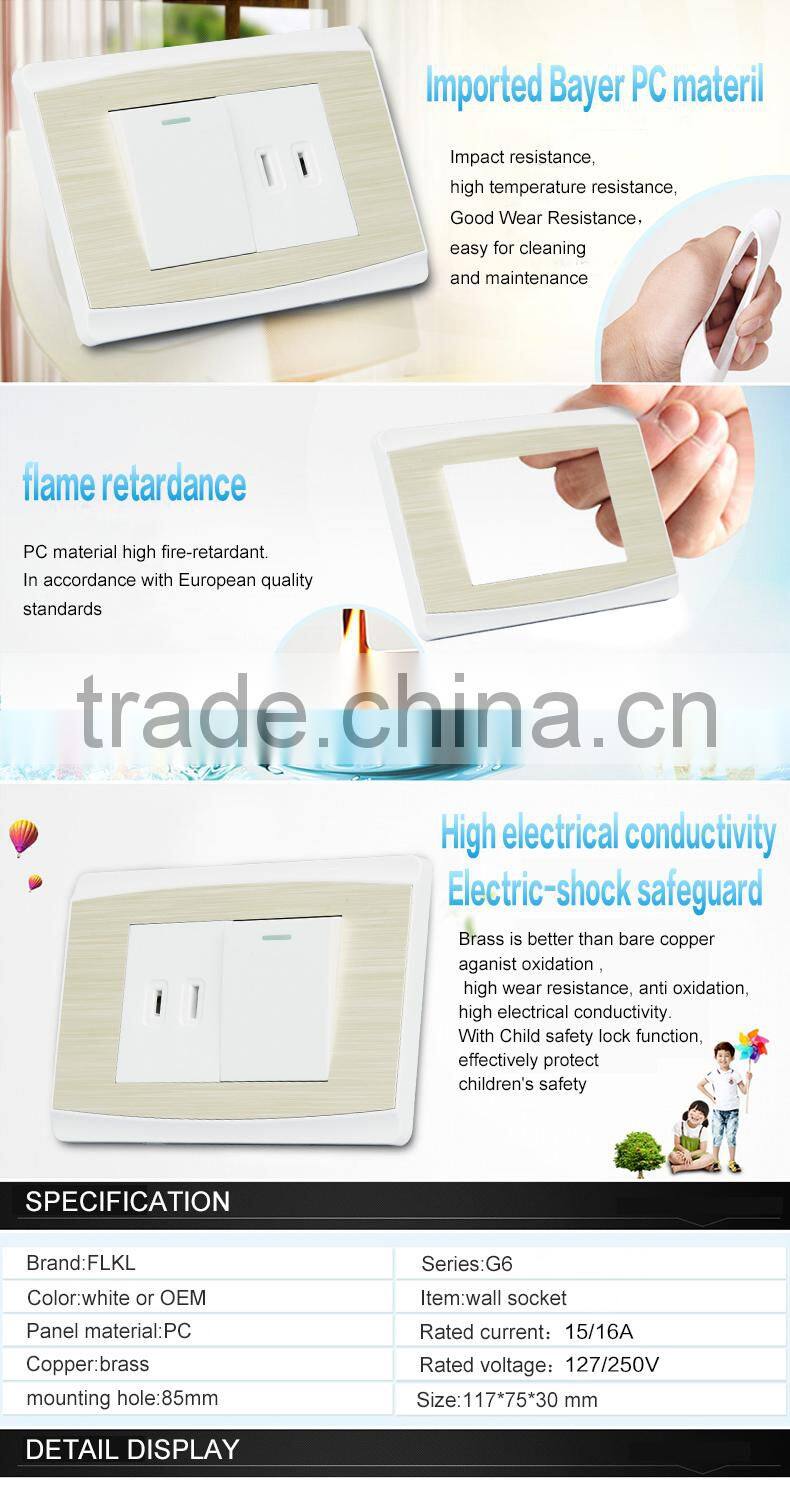 wall mount power electrical 1 gang 2 pin multi lighting switch socket outlet and plug with lighting indicator