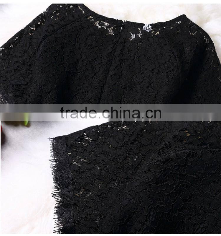 Wholesale 2016 Summer Women Black White Pink Tops Lining Lace Blouses Back Zipper Short Sleeve Slim Fashion Design Lady Blouse
