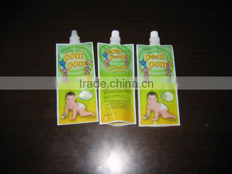 stand up recycle children juice bag with spout/plastic spouted drink bag with spout