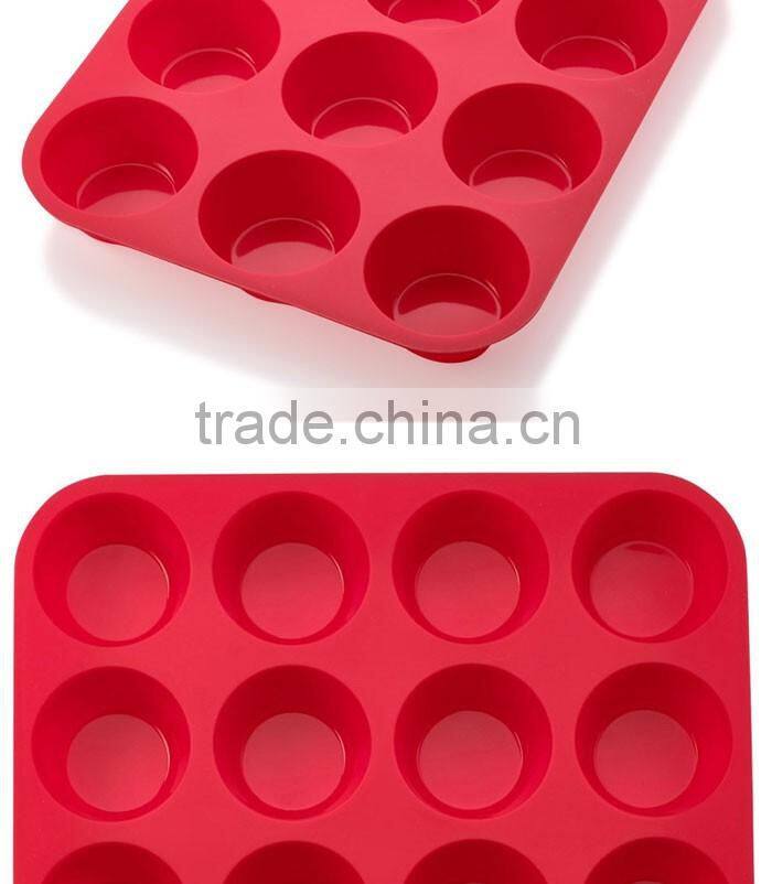 Hot Sale Cake Tools Cupcake Baking Tray Fondant Kitchen Bakeware Silicone Non-Stick 12 Cups Cake Mold Muffin Pan