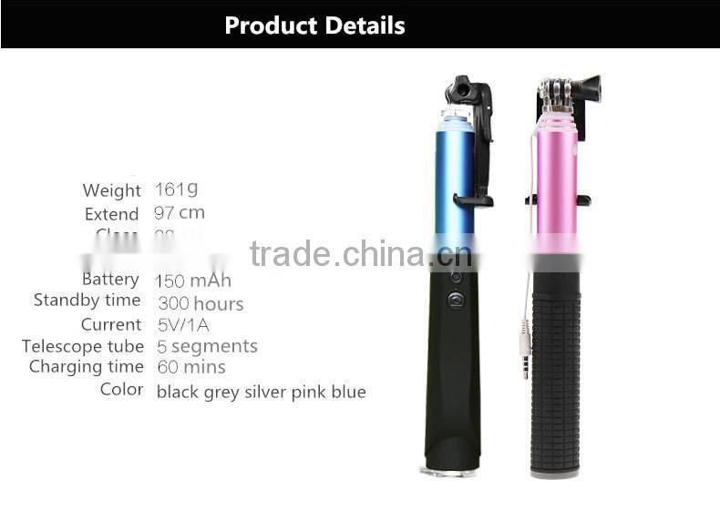 New arrival! Steel wired adjustable selfie stick roller stick monopod selfie stick for phone and camera