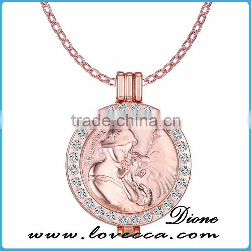 Cheap Wholesale Full Crystal Round Pendant Coin Necklace For Women