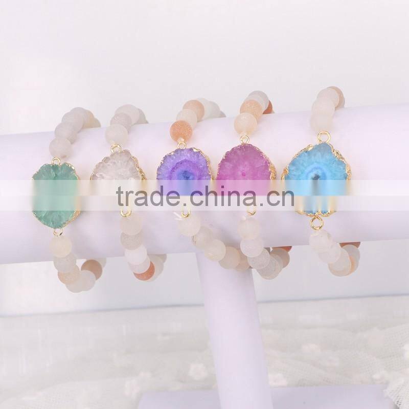 Mix Color Quartz Stone Druzy Bracelets Matte Frosted Agate Beads Bracelets