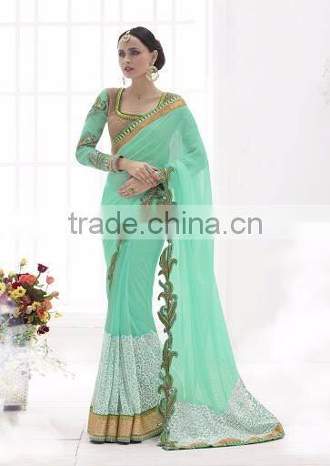 Green Net Lehenga Saree