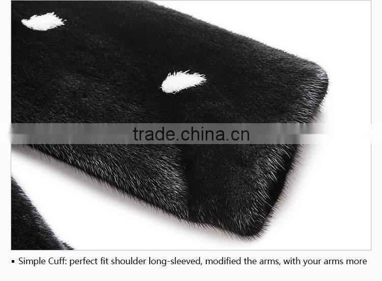 2015 new design custom black mink fur coat with white spot coat