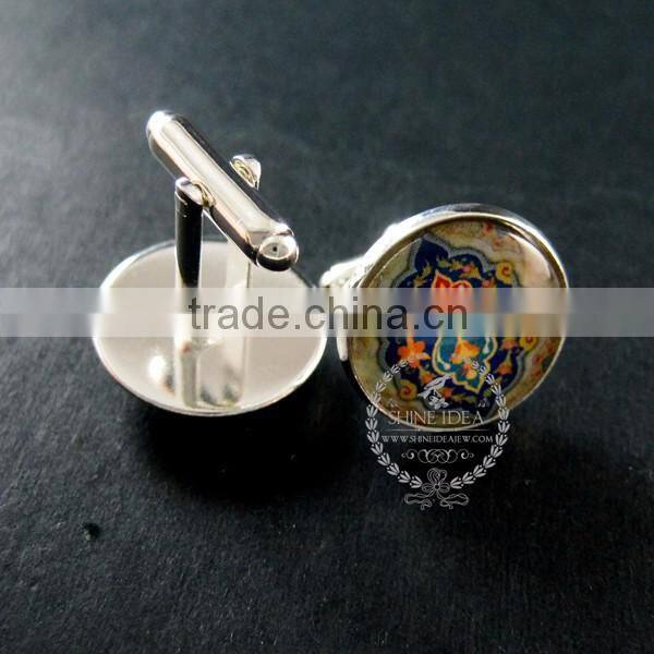 20mm silver plated morocco style flower art collage round glass cabochon fashion cufflinks wedding cuff links gift 6600054