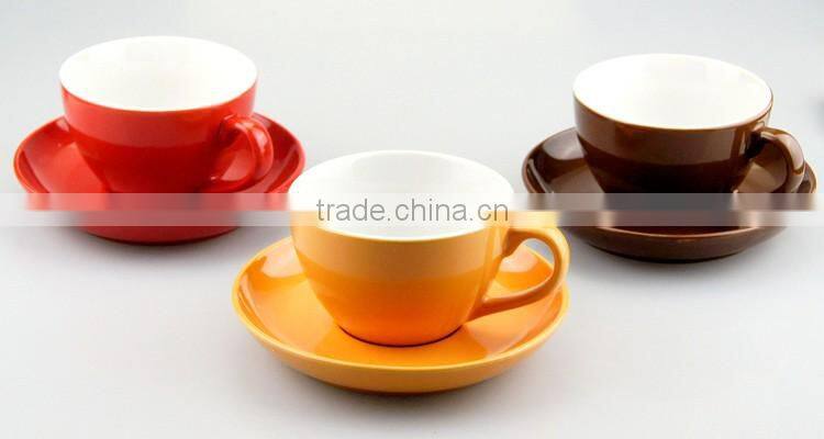 Red White Color Glazed Ceramic Stoneware Coffee Tea Cups and Saucers Sets