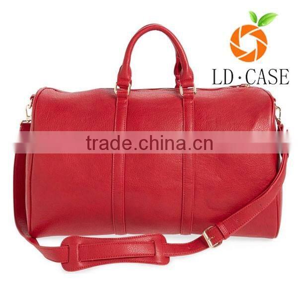 China Supplier Men Luggage Weekend Trolly Organizer red color Leather Travel Bag