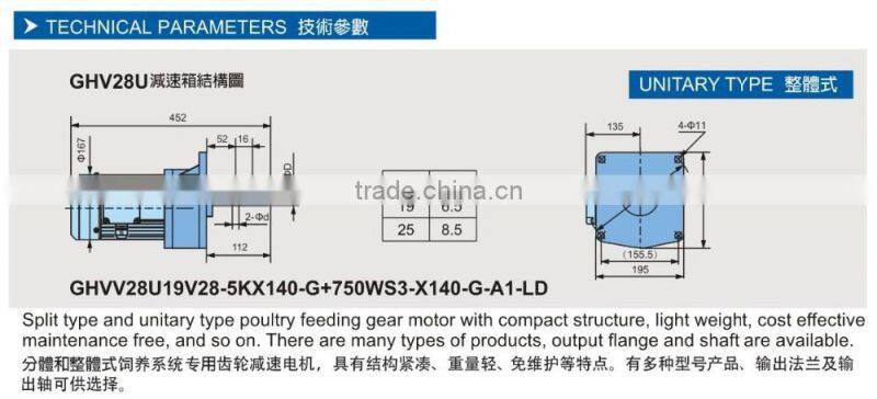 HOULE Automatic poultry feeding systems gear motor high quality single stage gearbox feeding machine