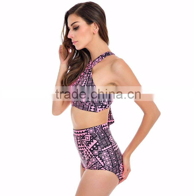 Plus Size Swimwear Women Swimsuit 2016 New Bikinis High Waist Bathing Suits Print Vintage Retro Floral Bikini Set