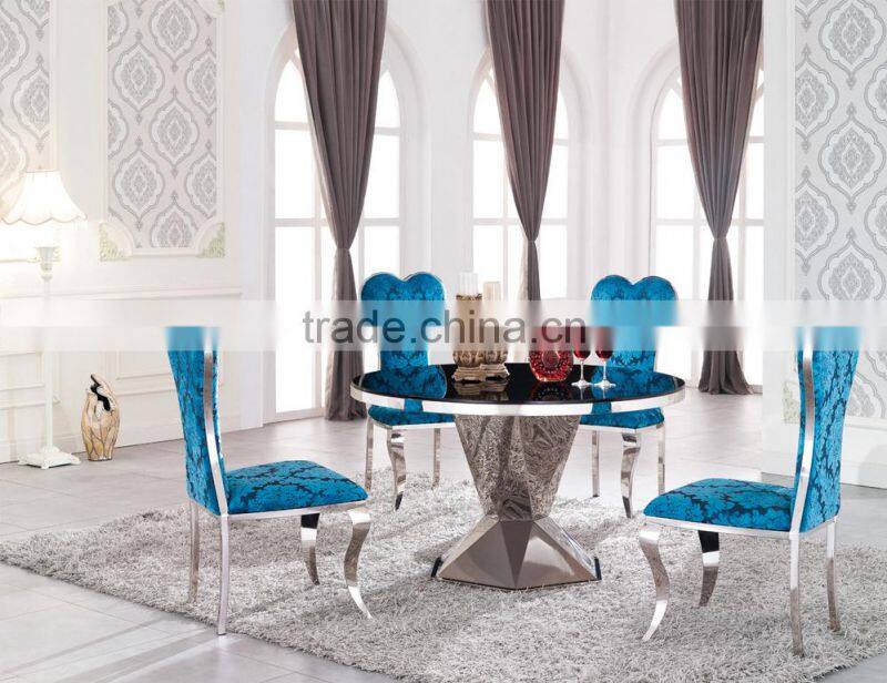 Elegant 304 Stainless Steel Dining Room Table With Upholstered Dining Chairs
