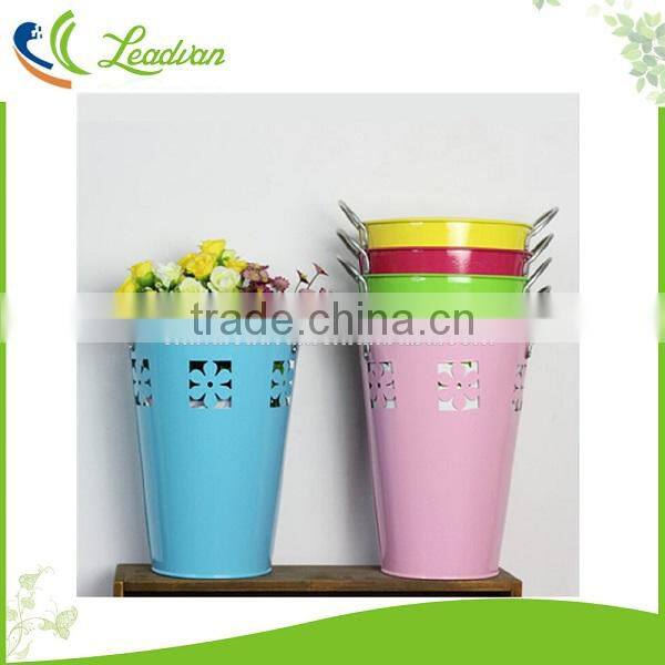 Large galvanized metal antique hollow out large metal table flower vase