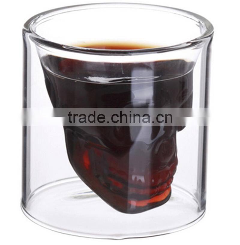 New Product Personalized 75ml High Borosilicate Glass Skull Shot Glass Double Wall Skull Wine Glass Cup
