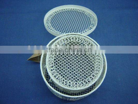 Round/Egg shaped silver/coffee wire storage box with lid