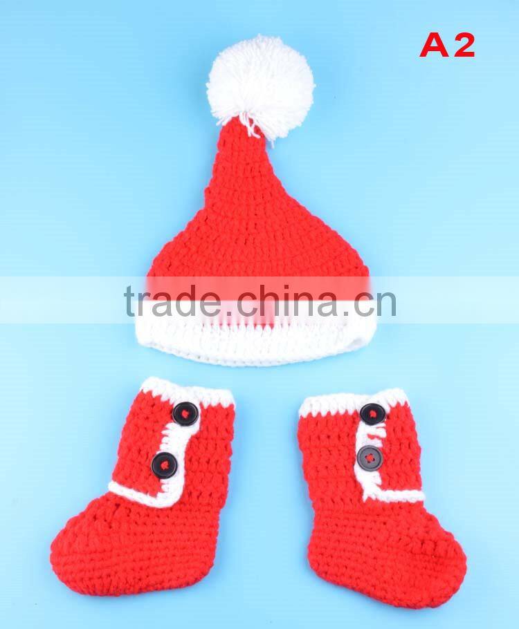 Crochet Christmas Costume Hat&Diaper/Pants Set Newborn Baby Photo Props Toddler Santa Photography Props