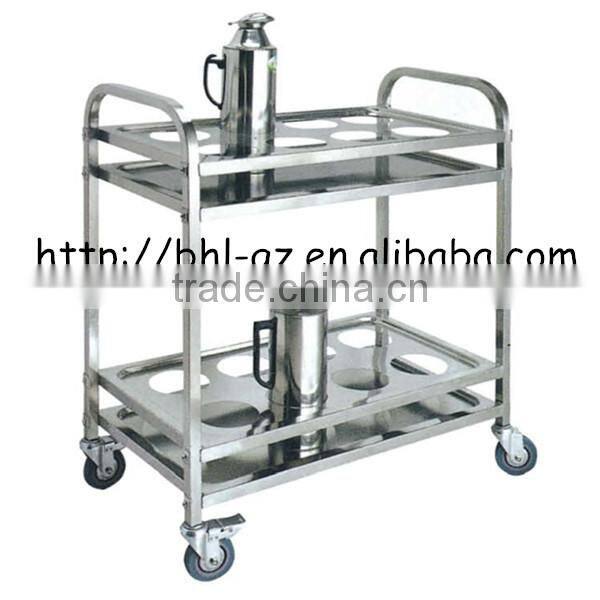 Guangzhou hotel and restaurant supplies stainless steel two tier mobile kitchen island breakfast bar food food trolley C265