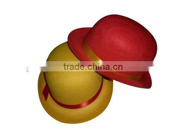 2017 new fashion products yellow red custom girl's wool bowler cap felt hat bodies wholesale with ribbon for party events