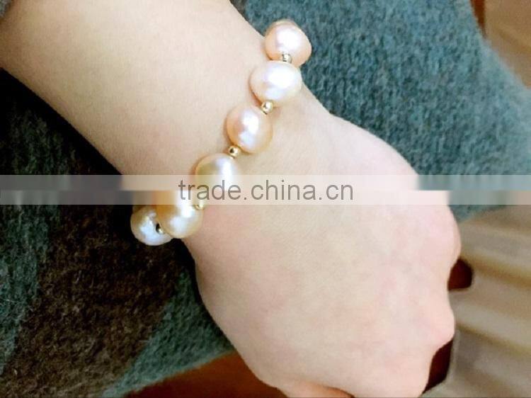 14k gold 4-5 mm pink baroque freshwater pearl bracelet