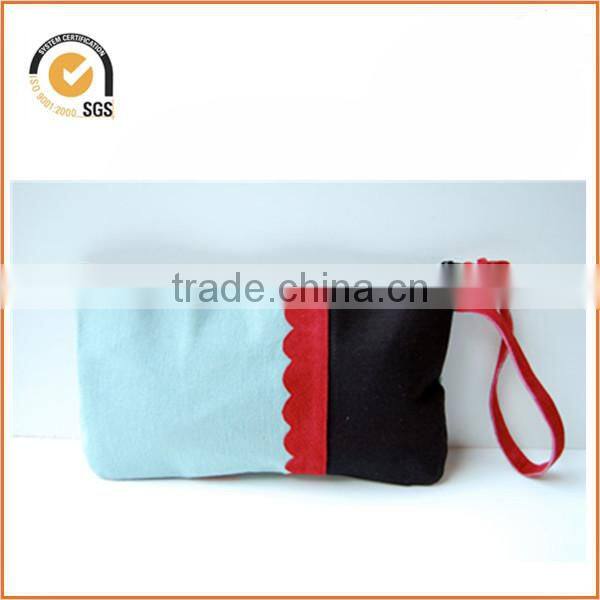 Blue and Black Brushed Twill Cotton Canvas Colorblocked Scalloped Edge Wristlet Zipper Pouch Clutch By Chiqun Dongguan CQ-H02012