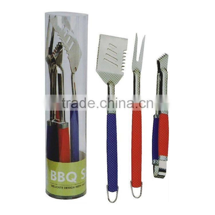 3pcs stainless steel cool bbq grill accessory with plastic handle