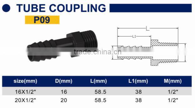 TY High quality PP compression fittings TUBE MALE COUPLING eco-friendly Cheap Price Full Size factory price list discount