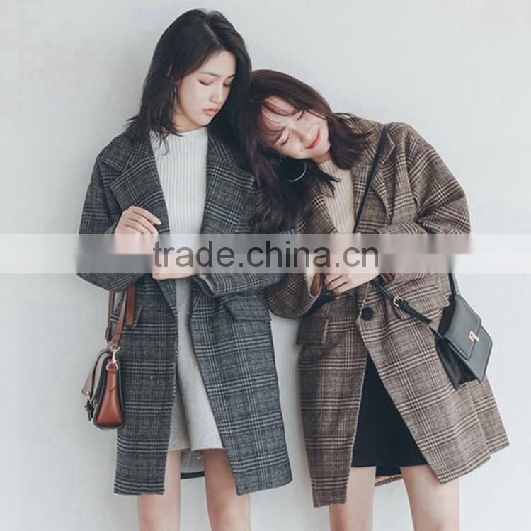 2016 high quality women winter plaid woolen coats for ladies ladies long coat design