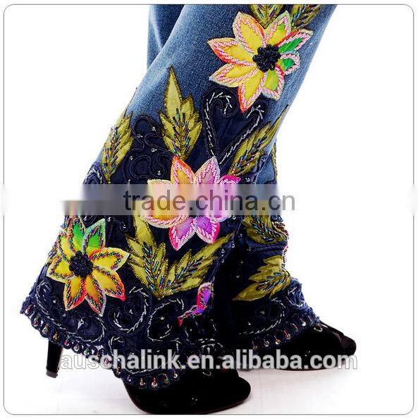 hot sale fashion embroidery fantasy jeans stylish pants for ladies