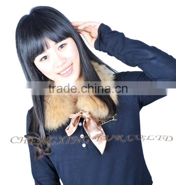 Collar-R6 Winter Morden Ladies Satin Lace Genuine Raccoon Banded Fur Collar