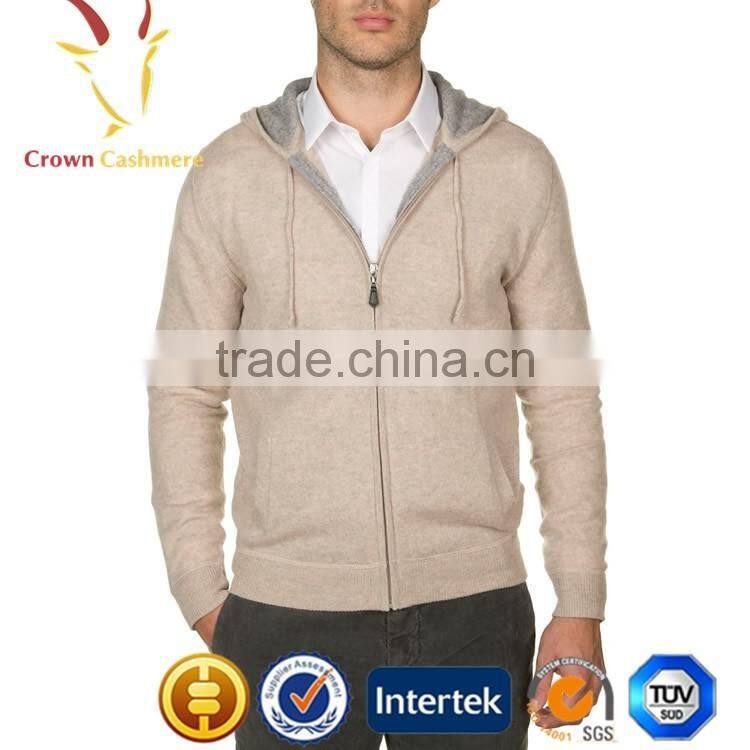 High Quality Men Cashmere Zip Hooded Sweater