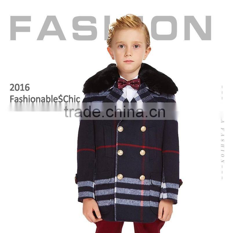 ELPA handsome kids coat rabbit hair fur collar winter warm wool overcoat