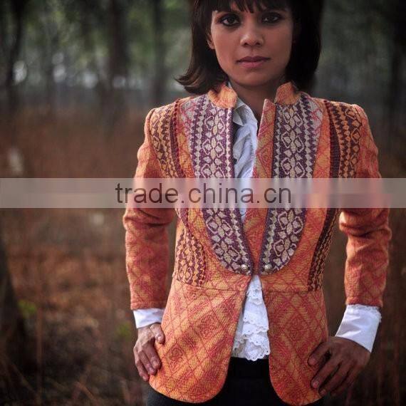 Vintage Kantha Boho Jacket in One of a Kind Aztec Print ~ Small