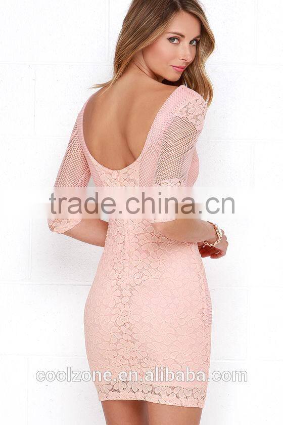New arrival bodycon dress women half sleeves lace bodycon dress 2016