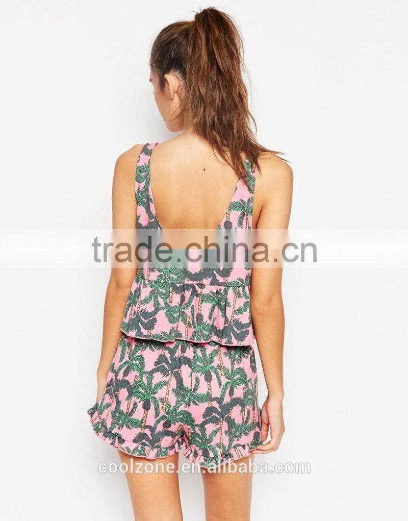 Relaxed fit scoop neck all over printed pajama women adult pajama