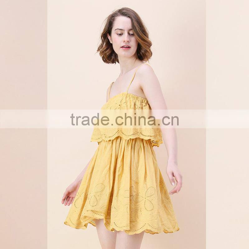 2017 SINGLE COLOR adjustable spaghetti strap embroidered women short dress