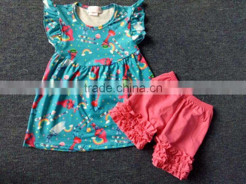 2017 hot selling customized polka dot ruffle fabrics clothing with flower
