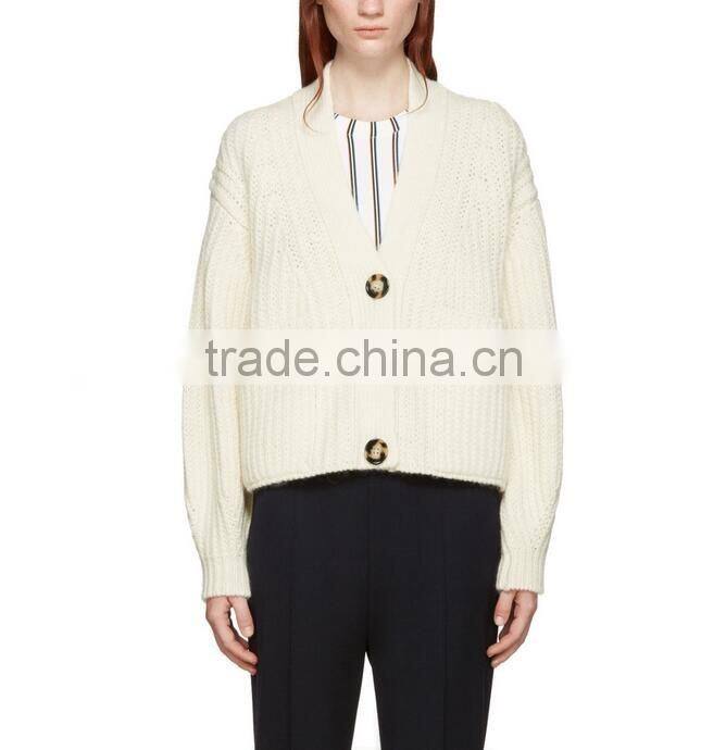 Solid color korean sweater thick fashion Y-neck collar with button for women