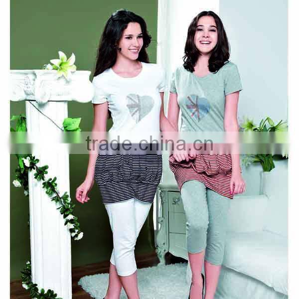 Women casual pajamas design with bermuda yarn dyed striped pajama set