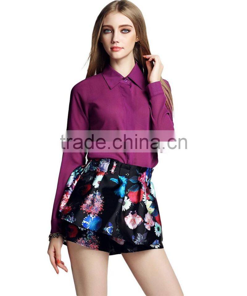 Original design Girls purple shirt + hot short skirt/dress pants sets