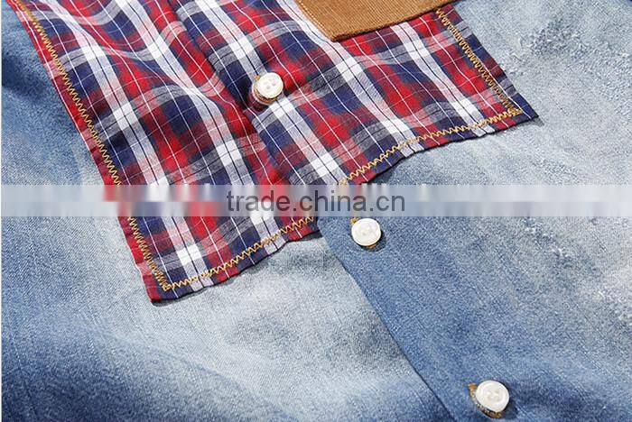2016 New arrival England style Splicing men denim casual shirt